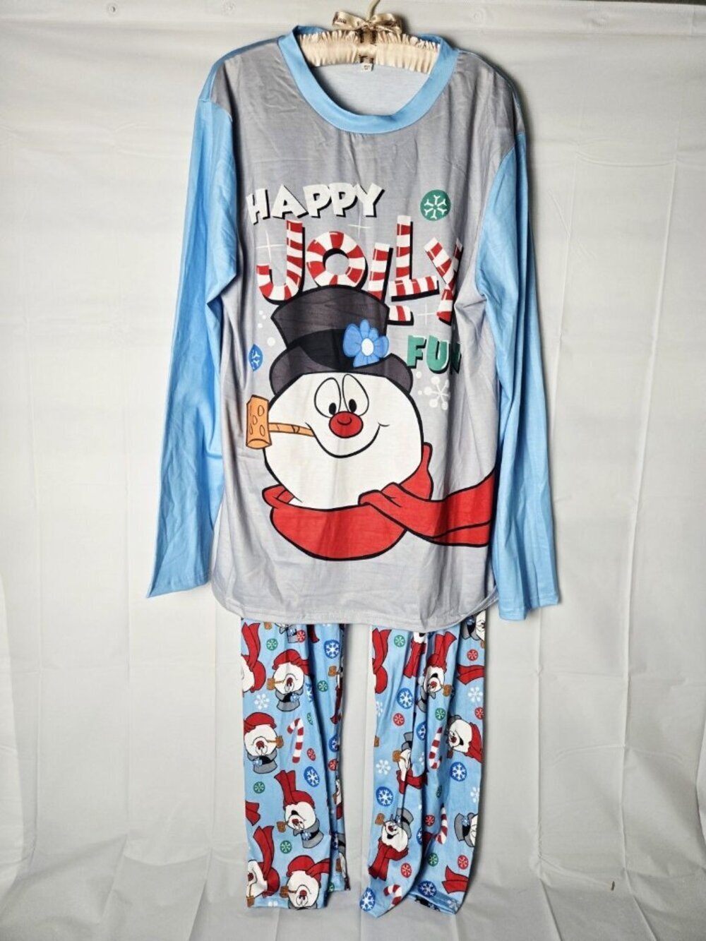 Blue & Gray Frosty The Snowman Printed Pajama Set Men's Size Medium NEW